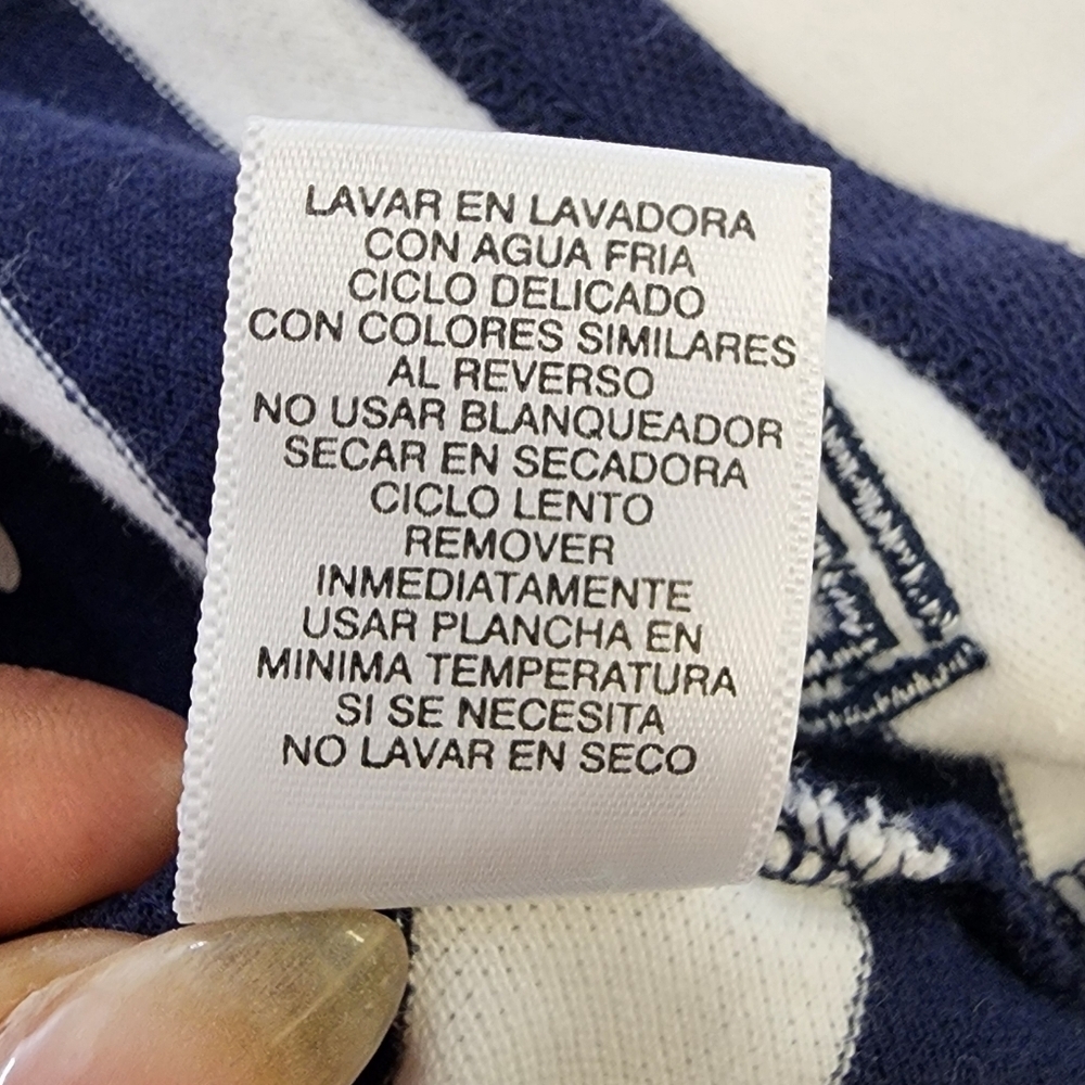 Liz Claiborne Blue White Striped Polo Shirt Nautical Preppy Size Medium - Picture 9 of 9